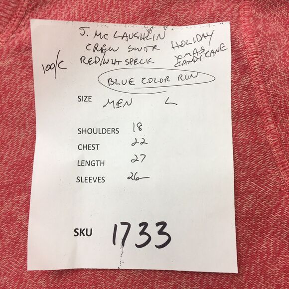 J McLAUGHLIN Sweater Men's L Candy Cane Red Crew Neck Pullover Speckled Cotton - Picture 16 of 16